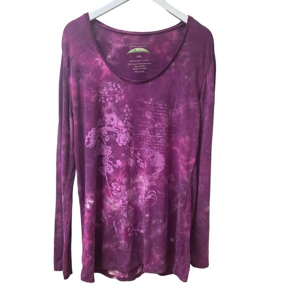 EARTH YOGA Top XXL Organic Cotton Long Sleeve Purple Graphic Tee - Picture 1 of 8